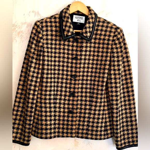 Kasper Jackets & Blazers - Kasper ASL Houndstooth Jacket with Faux Leather Trim 10